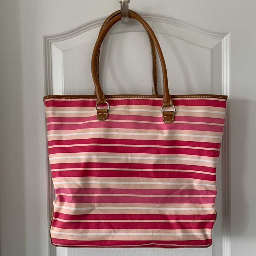 GAP Canvas Pink and White Striped Beach Tote Bag